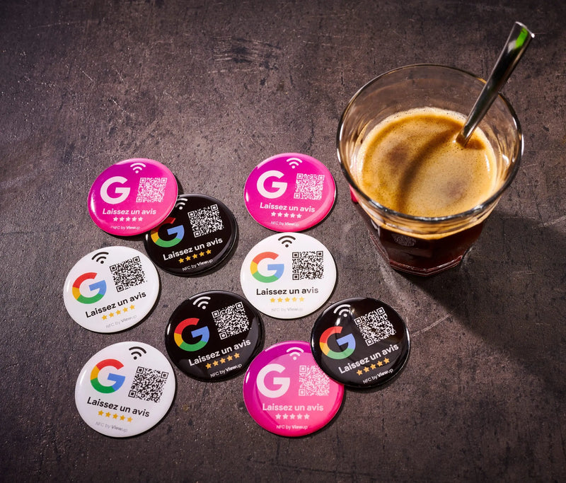 Badges NFC avis Google avec QR code, by Viewup