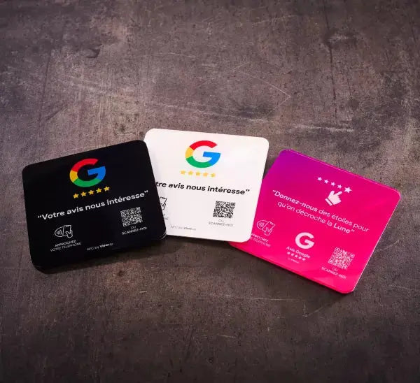 Plaque avis Google NFC connectée avec QR code Viewup