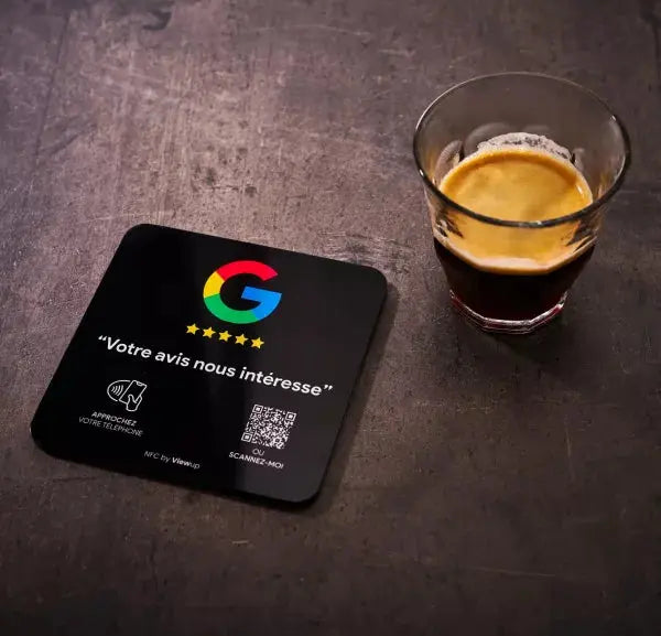 Plaque avis Google NFC connectée avec QR code Viewup