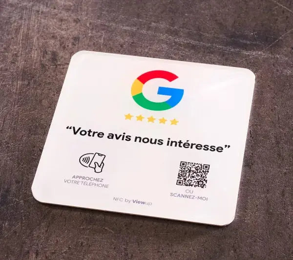 Plaque avis Google NFC connectée avec QR code Viewup