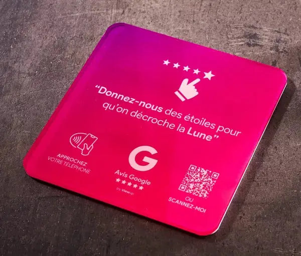 Plaque avis Google NFC connectée avec QR code Viewup