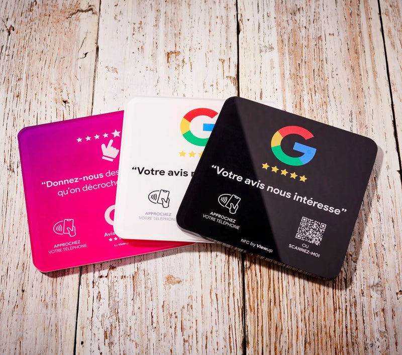 plaque avis google NFC connectée by Viewup avec QR code
