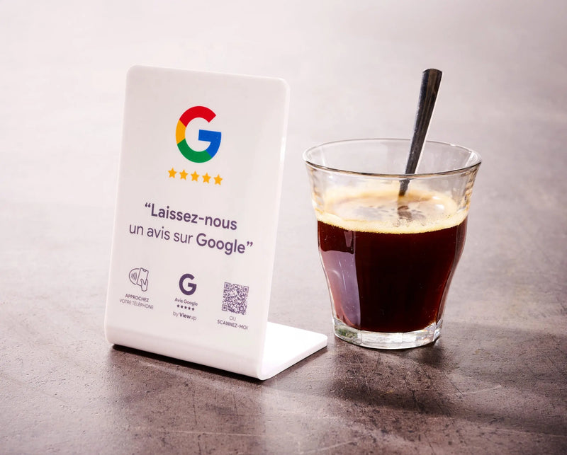 Présentoir avis Google blanc NFC avec QR code