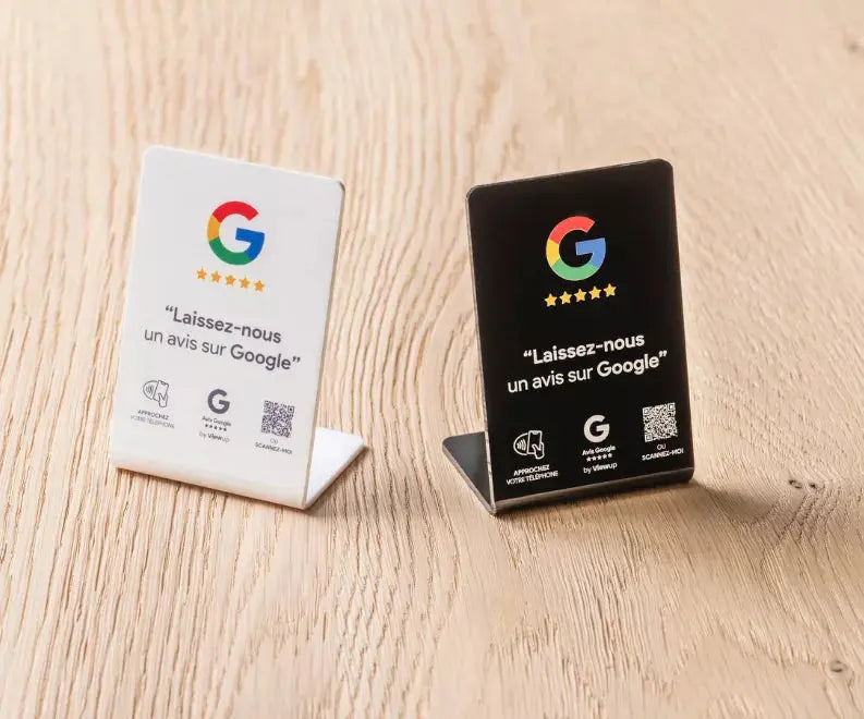 Présentoirs avis Google Viewup noir et blanc